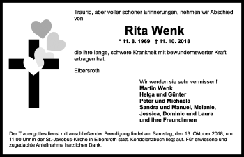 Traueranzeige von Rita Wenk von Ansbach