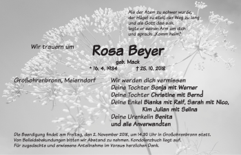 Traueranzeige von Rosa Beyer von Dinkelsbuhl/ Feuchtwangen