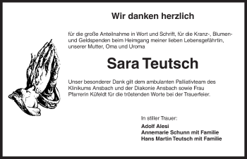 Traueranzeige von Sara Teutsch von Ansbach