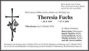 Traueranzeige von Theresia Fuchs von Dinkelsbühl/ Feuchtwangen