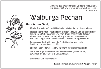 Traueranzeige von Walburga Pechan von Dinkelsbühl/ Feuchtwangen