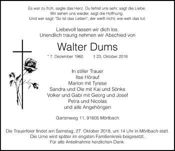 Traueranzeige von Walter Dums von Neustadt/ Scheinfeld/ Uffenheim