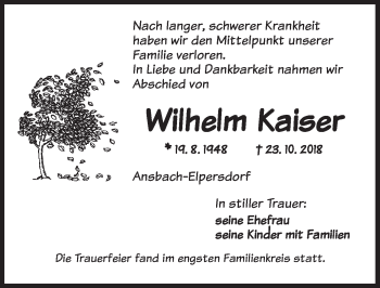 Traueranzeige von Wilhelm Kaiser von Ansbach