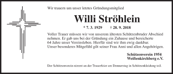 Traueranzeige von Willi Ströhlein von Ansbach