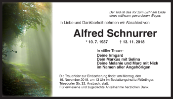 Traueranzeige von Alfred Schnurrer von Ansbach