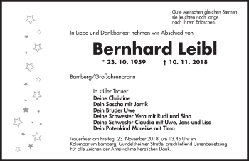 Traueranzeige von Bernhard Leibl von Dinkelsbühl/ Feuchtwangen