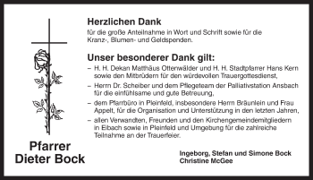 Traueranzeige von Dieter Bock von Ansbach