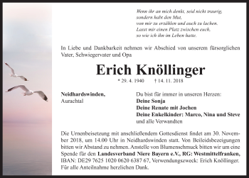 Traueranzeige von Erich Knöllinger von Neustadt/ Scheinfeld/ Uffenheim