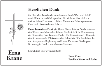 Traueranzeige von Erna Kranz von Dinkelsbuhl/ Feuchtwangen