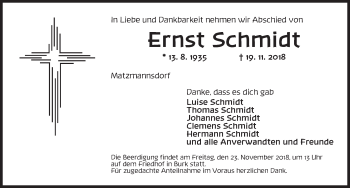 Traueranzeige von Ernst Schmidt von Dinkelsbuhl/ Feuchtwangen