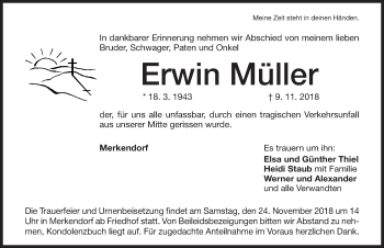 Traueranzeige von Erwin Müller von Ansbach