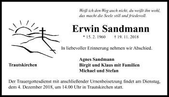 Traueranzeige von Erwin Sandmann von Neustadt/ Scheinfeld/ Uffenheim