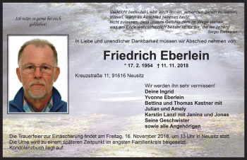 Traueranzeige von Friedrich Eberlein von Rothenburg