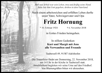 Traueranzeige von Fritz Hornung von Rothenburg