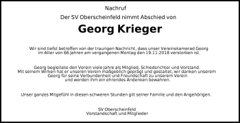 Traueranzeige von Georg Krieger von Neustadt/ Scheinfeld/ Uffenheim