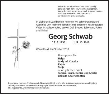 Traueranzeige von Georg Schwab von Ansbach