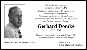 Traueranzeige von Gerhard Domke von Neustadt/ Scheinfeld/ Uffenheim