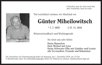 Traueranzeige von Günter Miheilowitsch von Ansbach