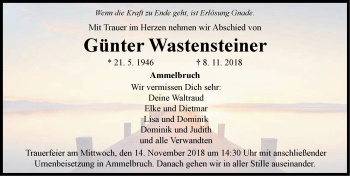 Traueranzeige von Günter Wastensteiner von Dinkelsbühl/ Feuchtwangen