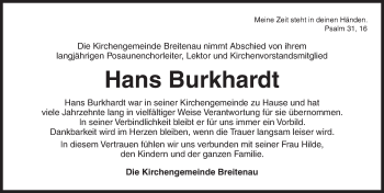 Traueranzeige von Hans Burkhardt von Dinkelsbühl/ Feuchtwangen