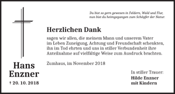 Traueranzeige von Hans Enzner von Dinkelsbühl/ Feuchtwangen