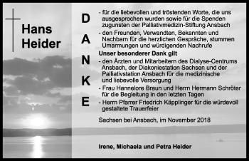 Traueranzeige von Hans Heider von Rothenburg