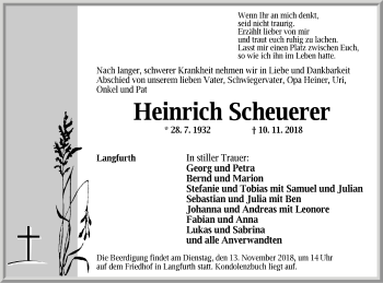 Traueranzeige von Heinrich Scheuerer von Dinkelsbühl/ Feuchtwangen