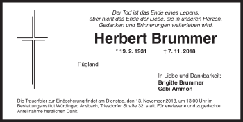 Traueranzeige von Herbert Brummer von Ansbach