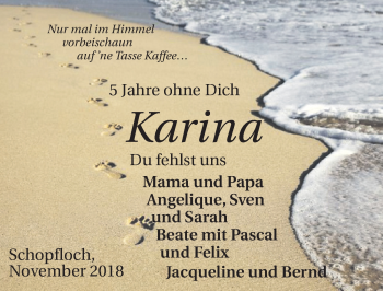 Traueranzeige von Karina  von Dinkelsbuhl/ Feuchtwangen