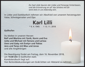 Traueranzeige von Karl Lilli von Neustadt/ Scheinfeld/ Uffenheim