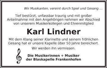 Traueranzeige von Karl Lindner von Dinkelsbühl/ Feuchtwangen