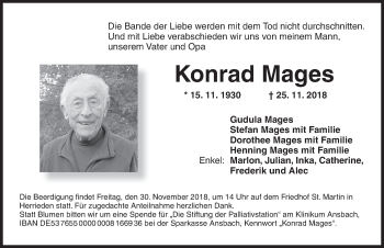 Traueranzeige von Konrad Mages von Dinkelsbuhl/ Feuchtwangen