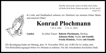 Traueranzeige von Konrad Plochmann von Neustadt/ Scheinfeld/ Uffenheim