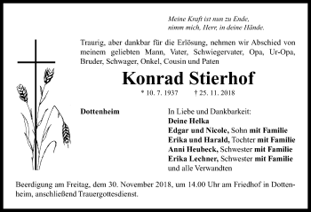 Traueranzeige von Konrad Stierhof von Neustadt/ Scheinfeld/ Uffenheim