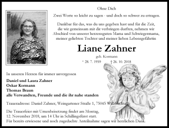 Traueranzeige von Liane Zahner von Rothenburg