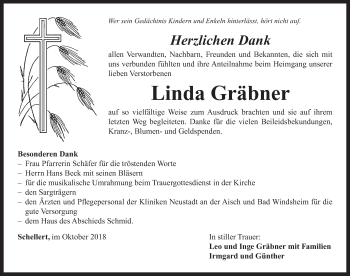 Traueranzeige von Linda Gräbner von Neustadt/ Scheinfeld/ Uffenheim