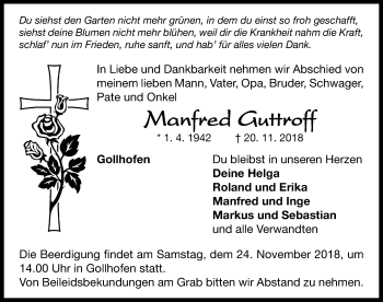 Traueranzeige von Manfred Guttroff von Neustadt/ Scheinfeld/ Uffenheim