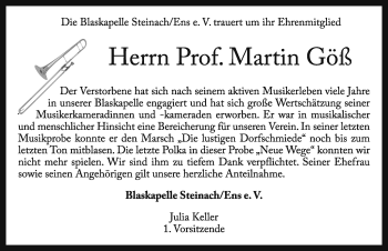 Traueranzeige von Martin Göß von Rothenburg