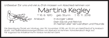 Traueranzeige von Martina Kegley von Ansbach