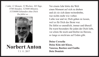 Traueranzeige von Norbert Anton von Neustadt/ Scheinfeld/ Uffenheim