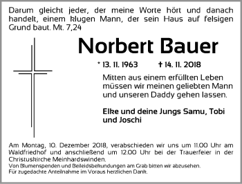 Traueranzeige von Norbert Bauer von Ansbach