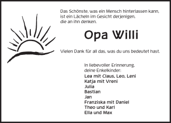 Traueranzeige von Opa Willi  von Dinkelsbühl/ Feuchtwangen