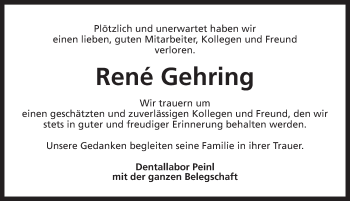 Traueranzeige von René Gehring von Dinkelsbuhl/ Feuchtwangen