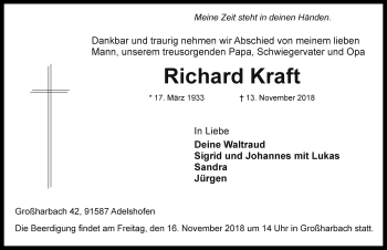 Traueranzeige von Richard Kraft von Rothenburg