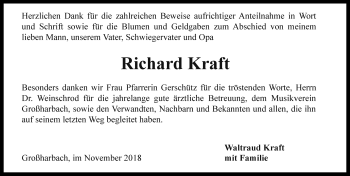 Traueranzeige von Richard Kraft von Rothenburg