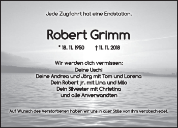 Traueranzeige von Robert Grimm von Ansbach