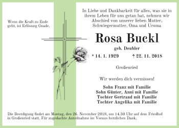 Traueranzeige von Rosa Buckl von Dinkelsbühl/ Feuchtwangen