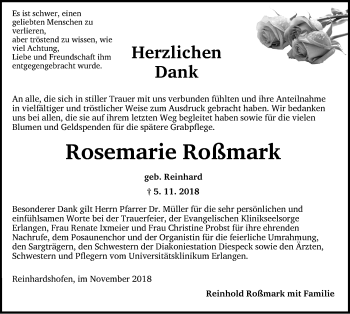 Traueranzeige von Rosemarie Roßmark von Neustadt/ Scheinfeld/ Uffenheim