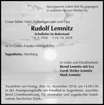 Traueranzeige von Rudolf Lemnitz von Neustadt/ Scheinfeld/ Uffenheim