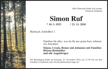 Traueranzeige von Simon Ruf von Dinkelsbühl/ Feuchtwangen